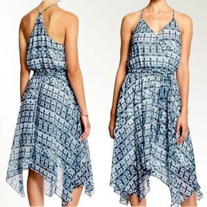 Banana Republic Blue Shibori Print Handkerchief Hem Midi Dress Size XXS Petite